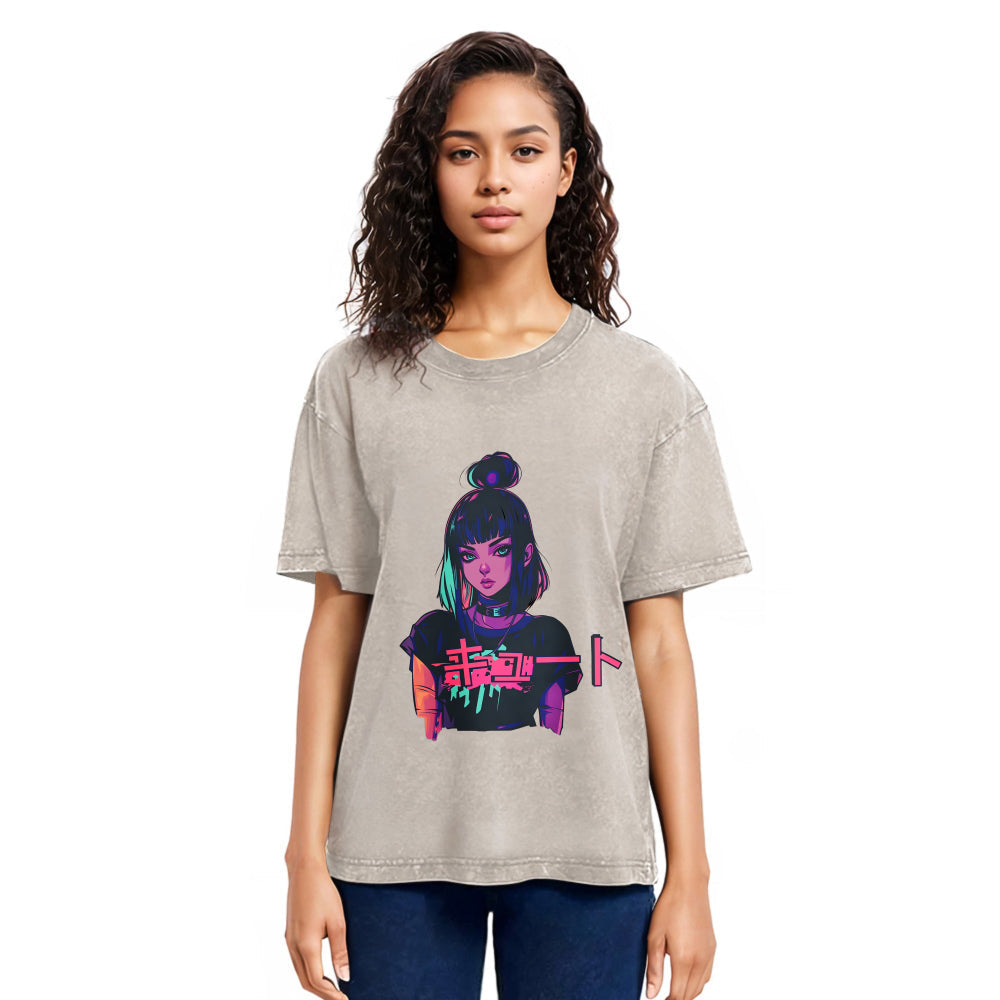 Tokyosol Cute Lofi Egirl Anime Washed T-Shirt
