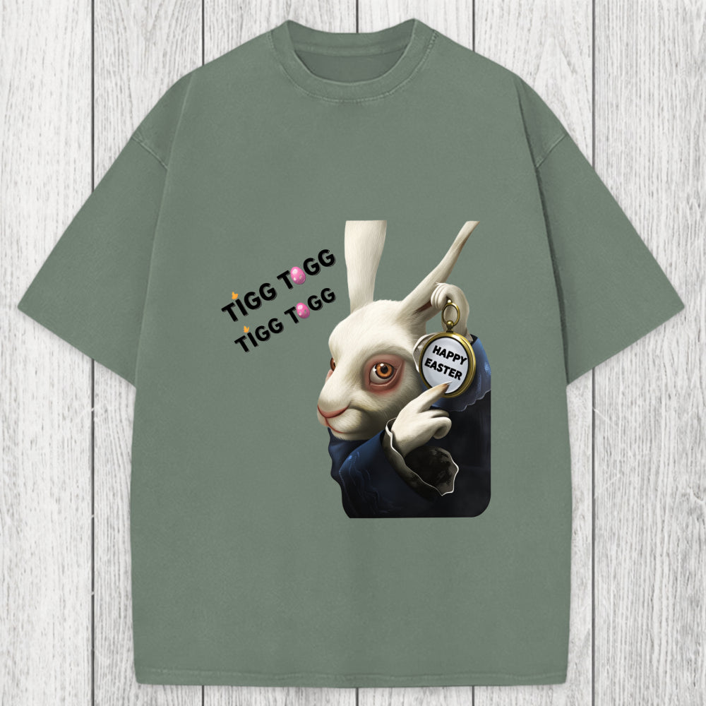 Tokyosol Tick Tock Funny Easter Bunny Washed T-Shirt