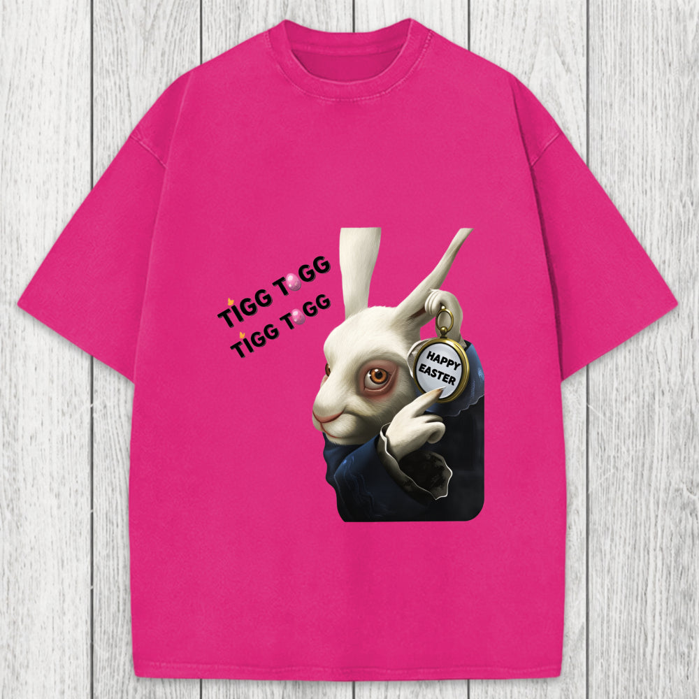 Tokyosol Tick Tock Funny Easter Bunny Washed T-Shirt