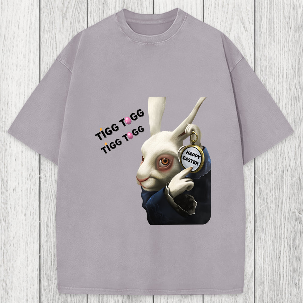 Tokyosol Tick Tock Funny Easter Bunny Washed T-Shirt