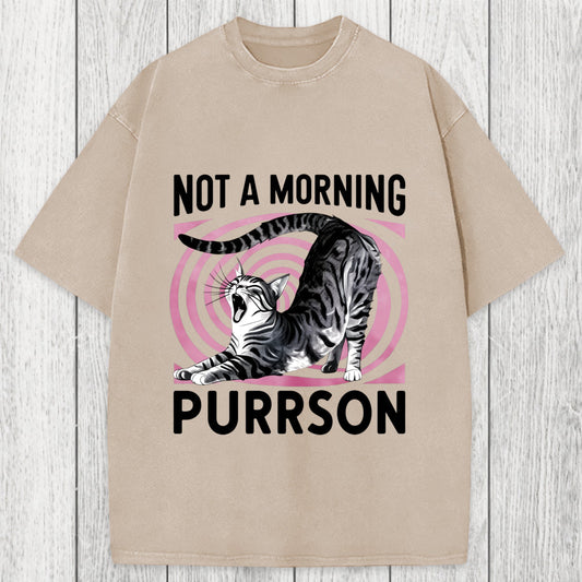 Tokyosol Not A Morning Purrrson Cat Washed T-Shirt