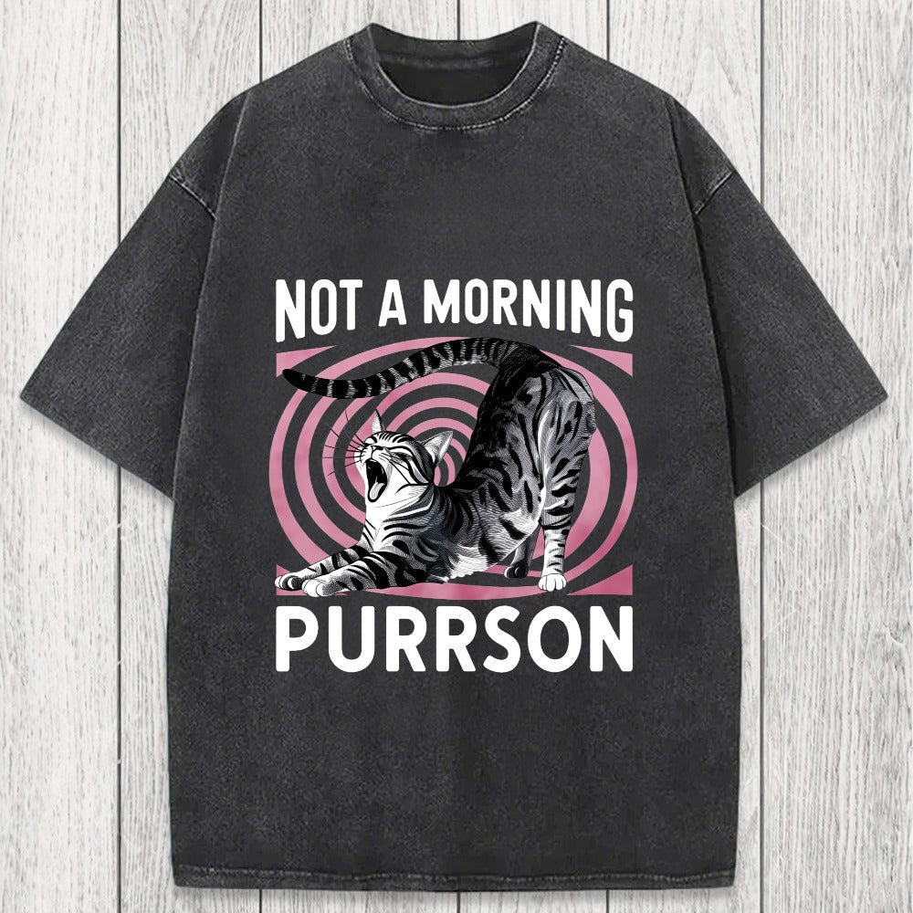 Tokyosol Not A Morning Purrrson Cat Washed T-Shirt