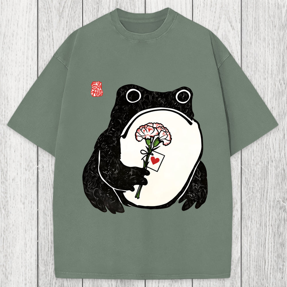Tokyosol The Frog Holding A Carnation Washed T-Shirt