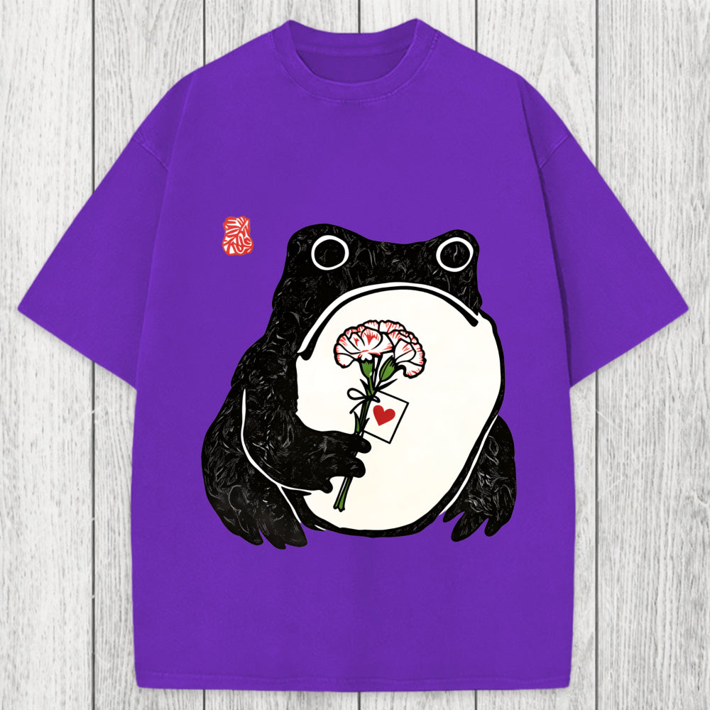 Tokyosol The Frog Holding A Carnation Washed T-Shirt