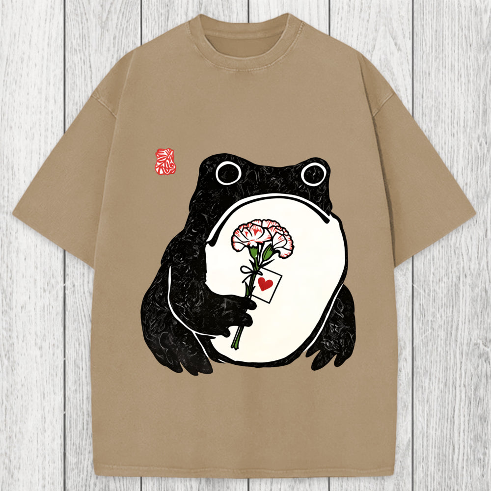 Tokyosol The Frog Holding A Carnation Washed T-Shirt