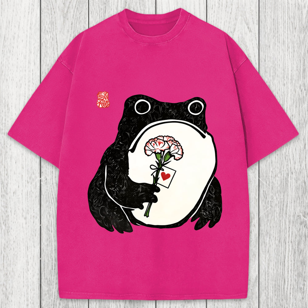 Tokyosol The Frog Holding A Carnation Washed T-Shirt