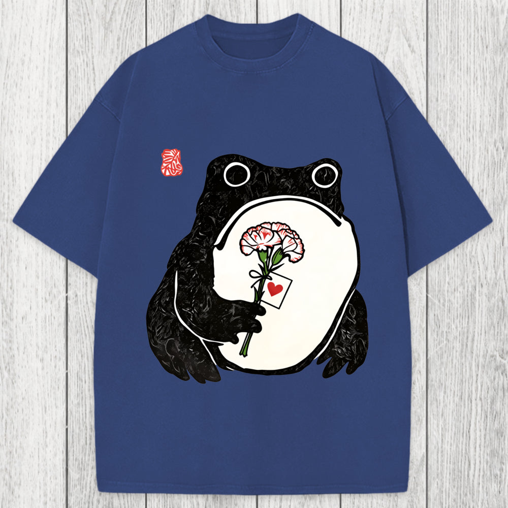Tokyosol The Frog Holding A Carnation Washed T-Shirt