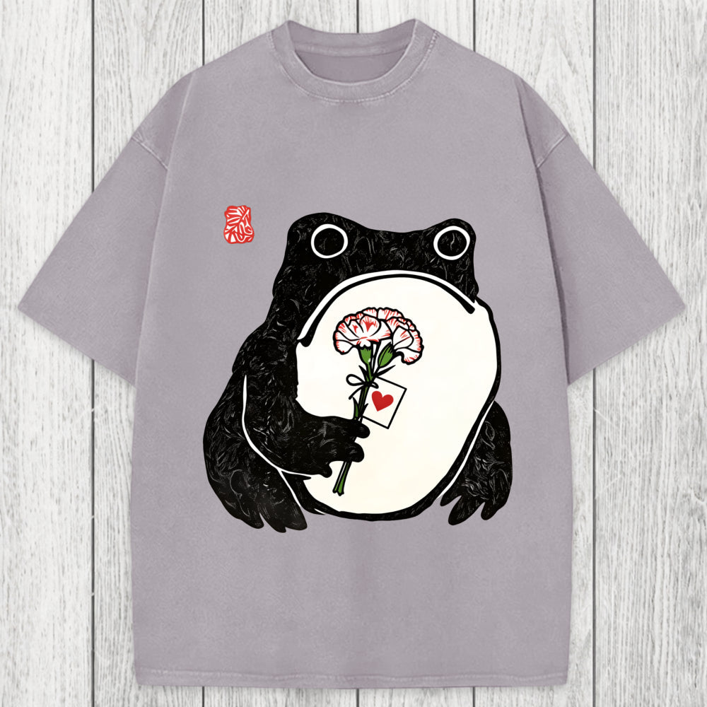 Tokyosol The Frog Holding A Carnation Washed T-Shirt