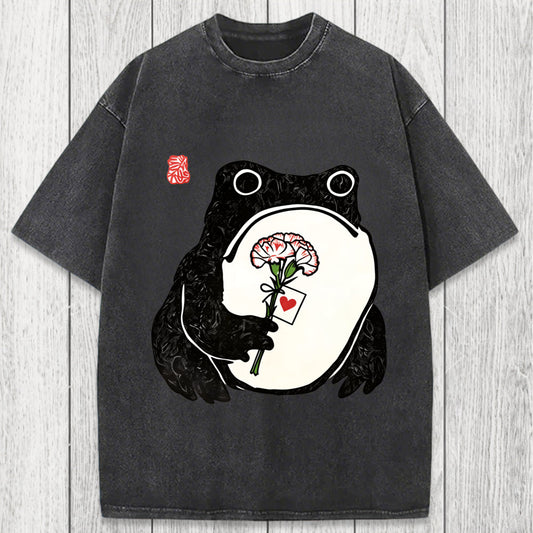 Tokyosol The Frog Holding A Carnation Washed T-Shirt