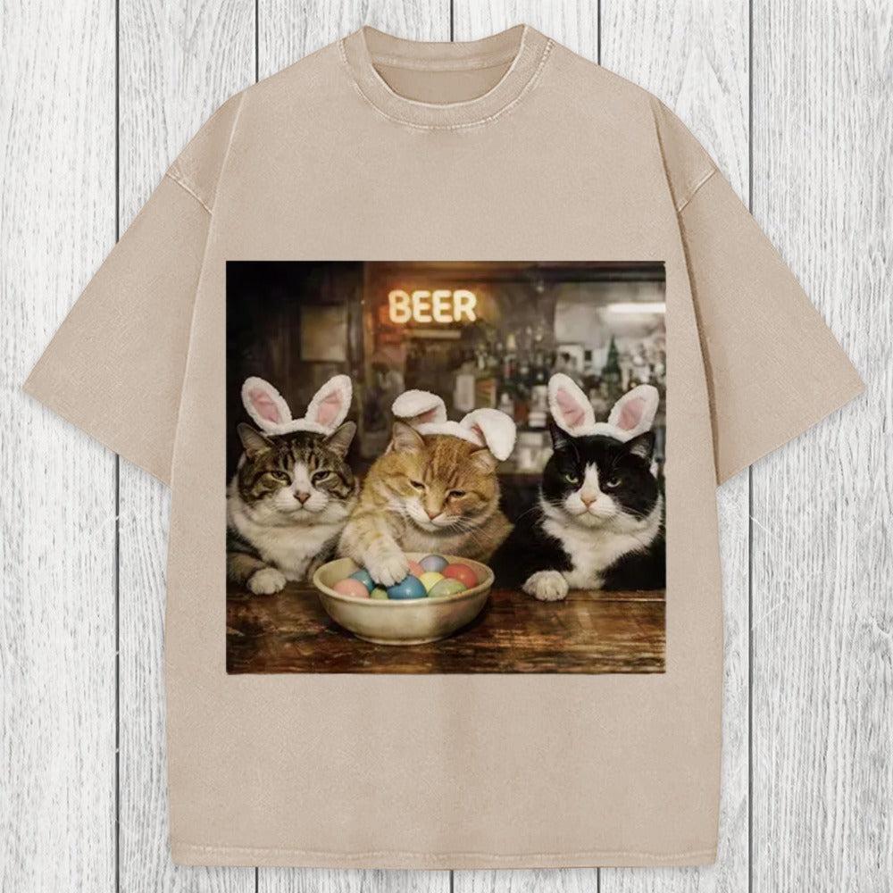 Tokyosol Funny Easter Cats Washed T-Shirt