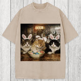 Tokyosol Funny Easter Cats Washed T-Shirt