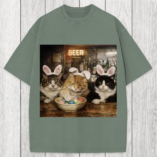 Tokyosol Funny Easter Cats Washed T-Shirt