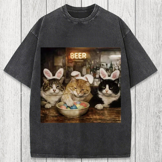 Tokyosol Funny Easter Cats Washed T-Shirt