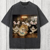 Tokyosol Funny Easter Cats Washed T-Shirt