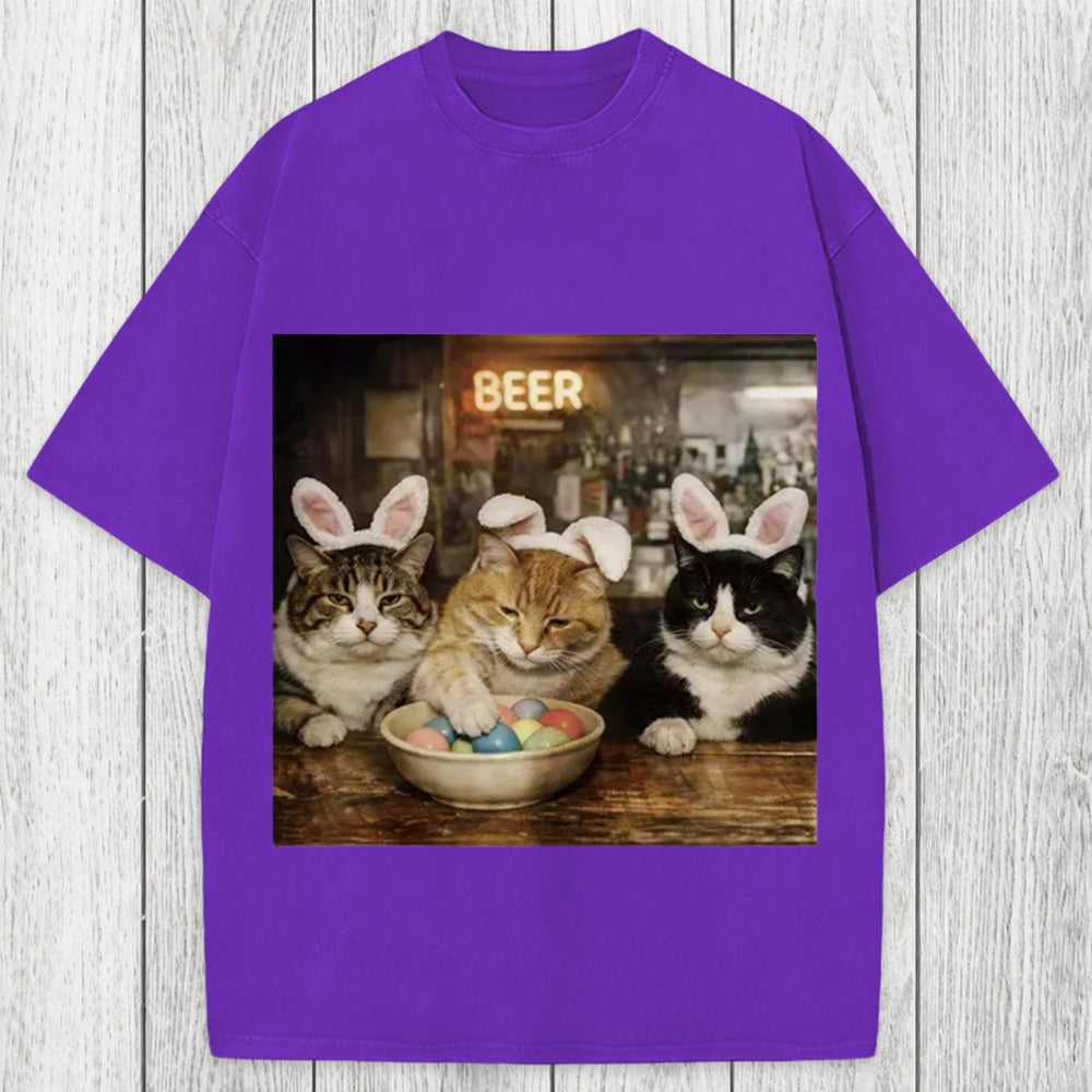 Tokyosol Funny Easter Cats Washed T-Shirt