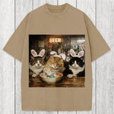 Tokyosol Funny Easter Cats Washed T-Shirt