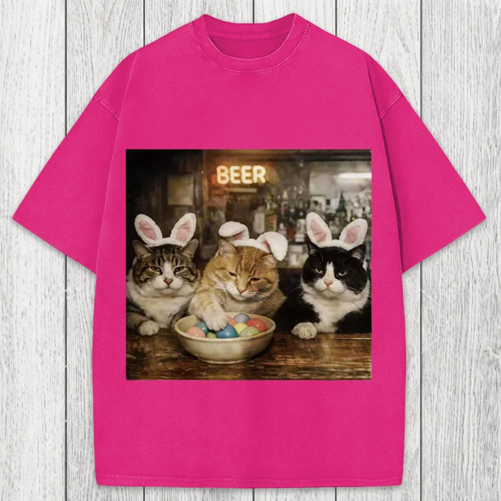 Tokyosol Funny Easter Cats Washed T-Shirt