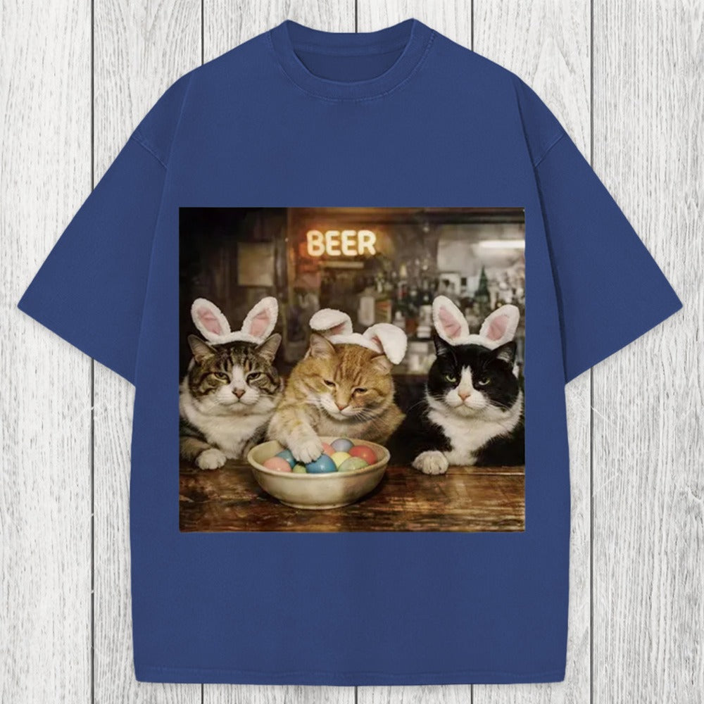 Tokyosol Funny Easter Cats Washed T-Shirt