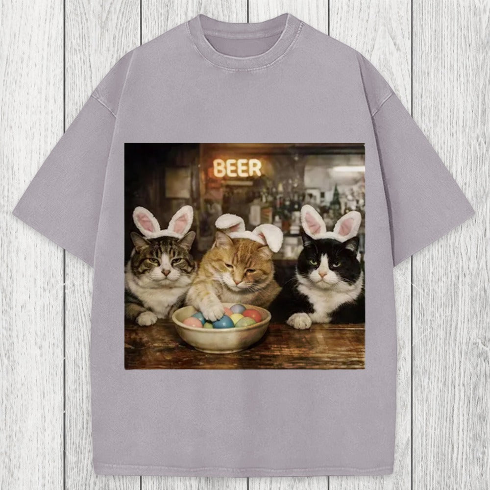 Tokyosol Funny Easter Cats Washed T-Shirt