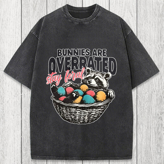 Tokyosol Funny Easter Raccoon Washed T-Shirt
