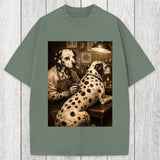 Tokyosol Funny Dalmatian Tattoo Dog Washed T-Shirt
