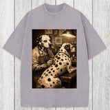Tokyosol Funny Dalmatian Tattoo Dog Washed T-Shirt