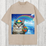 Tokyosol Wholesome Rainbow Cat Washed T-Shirt