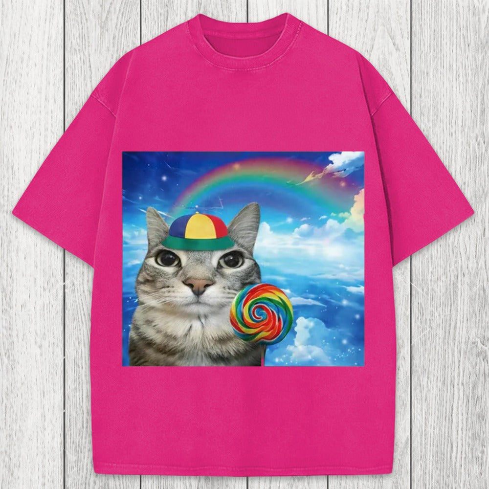 Tokyosol Wholesome Rainbow Cat Washed T-Shirt