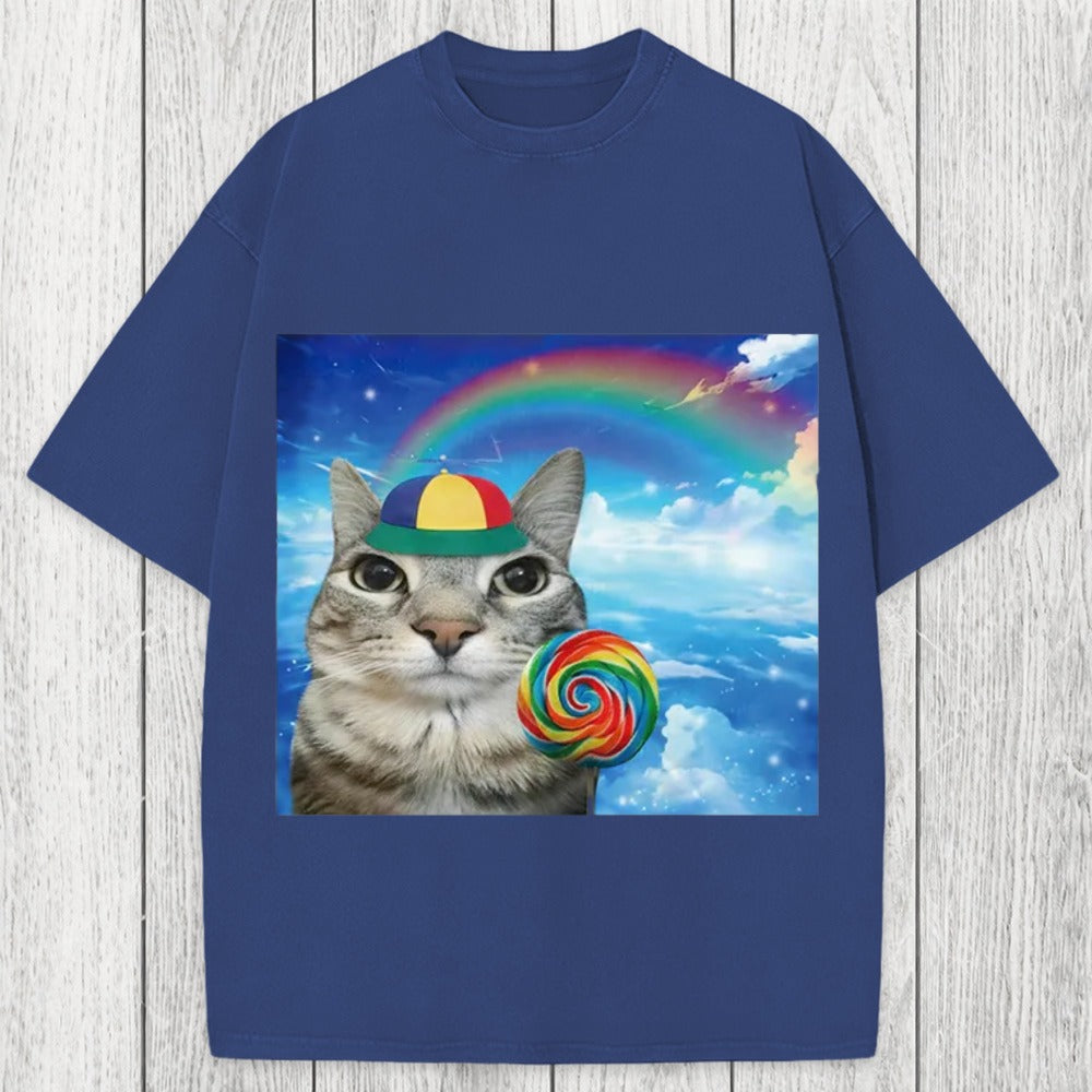 Tokyosol Wholesome Rainbow Cat Washed T-Shirt