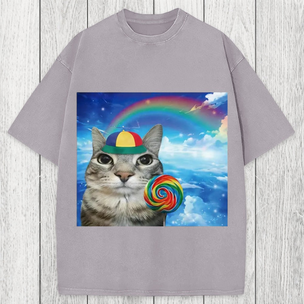 Tokyosol Wholesome Rainbow Cat Washed T-Shirt