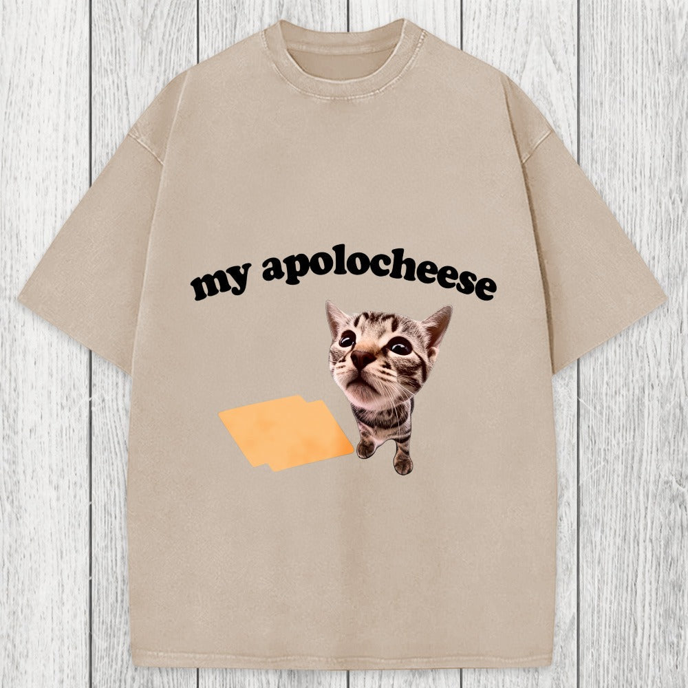 Tokyosol My Apolocheese Funny Cat Meme Washed T-Shirt