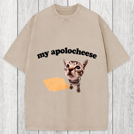 Tokyosol My Apolocheese Funny Cat Meme Washed T-Shirt