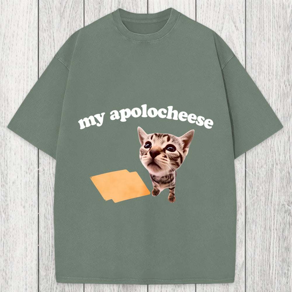 Tokyosol My Apolocheese Funny Cat Meme Washed T-Shirt