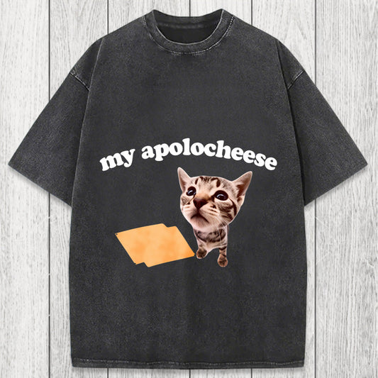 Tokyosol My Apolocheese Funny Cat Meme Washed T-Shirt