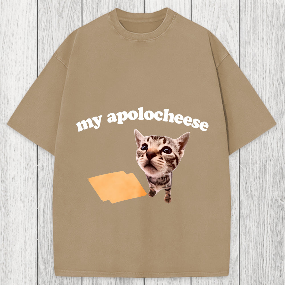 Tokyosol My Apolocheese Funny Cat Meme Washed T-Shirt