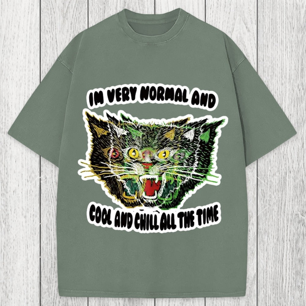 Tokyosol Normal And Chill Cat Washed T-Shirt