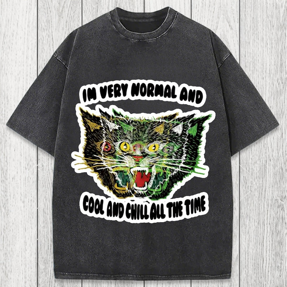 Tokyosol Normal And Chill Cat Washed T-Shirt
