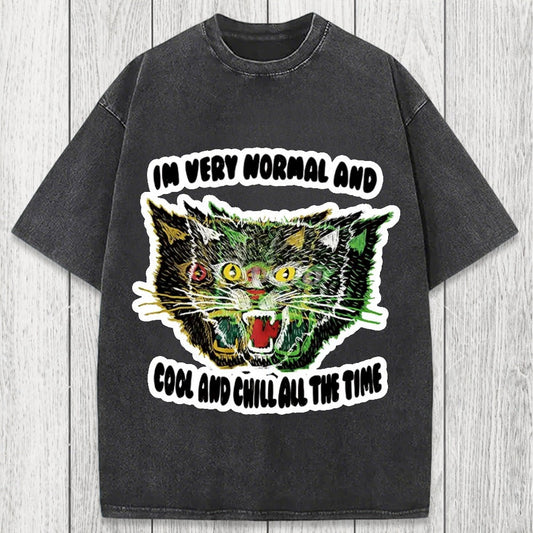 Tokyosol Normal And Chill Cat Washed T-Shirt