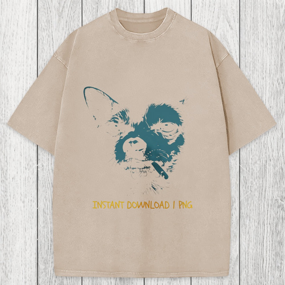 Tokyosol Funny Smoking Chihuahua Washed T-Shirt