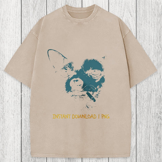 Tokyosol Funny Smoking Chihuahua Washed T-Shirt