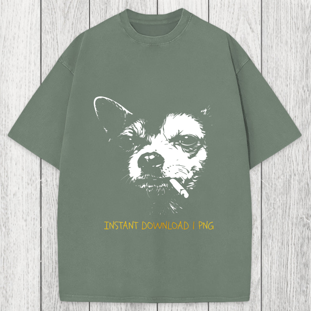 Tokyosol Funny Smoking Chihuahua Washed T-Shirt