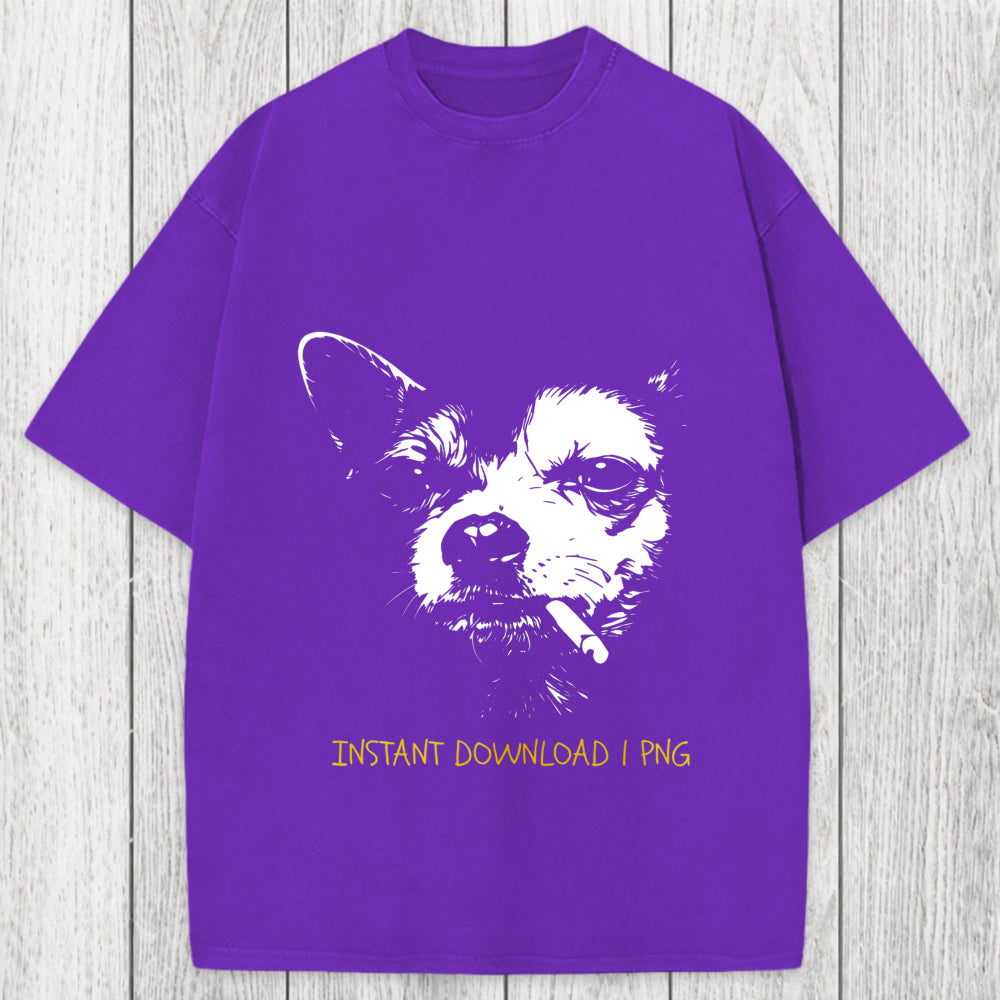 Tokyosol Funny Smoking Chihuahua Washed T-Shirt