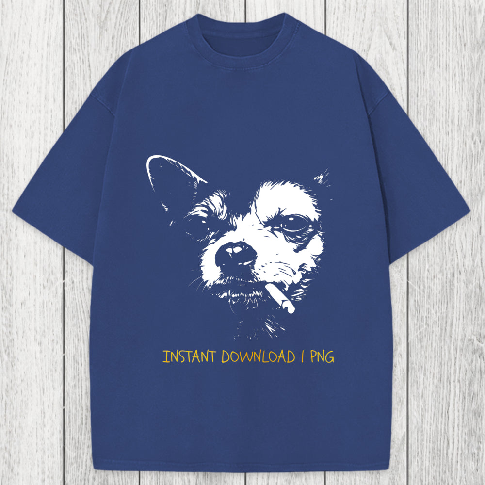 Tokyosol Funny Smoking Chihuahua Washed T-Shirt