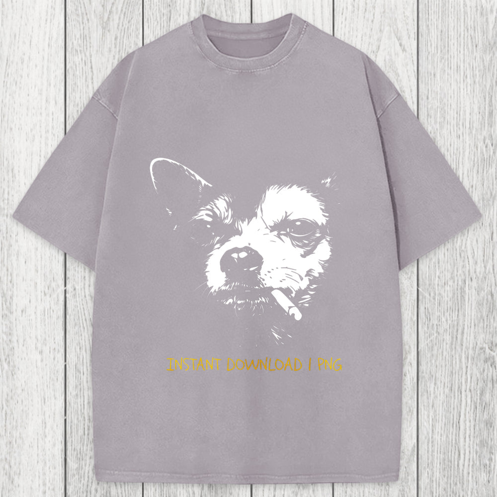 Tokyosol Funny Smoking Chihuahua Washed T-Shirt