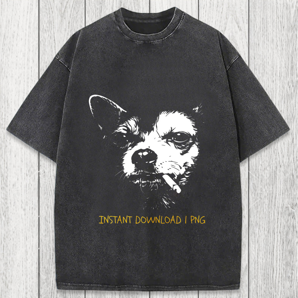 Tokyosol Funny Smoking Chihuahua Washed T-Shirt