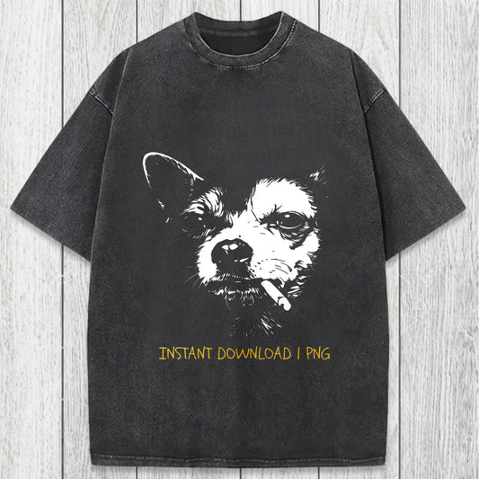 Tokyosol Funny Smoking Chihuahua Washed T-Shirt