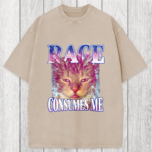 Tokyosol Rage Consumes Me Cat Funny Pet Meme Washed T-Shirt
