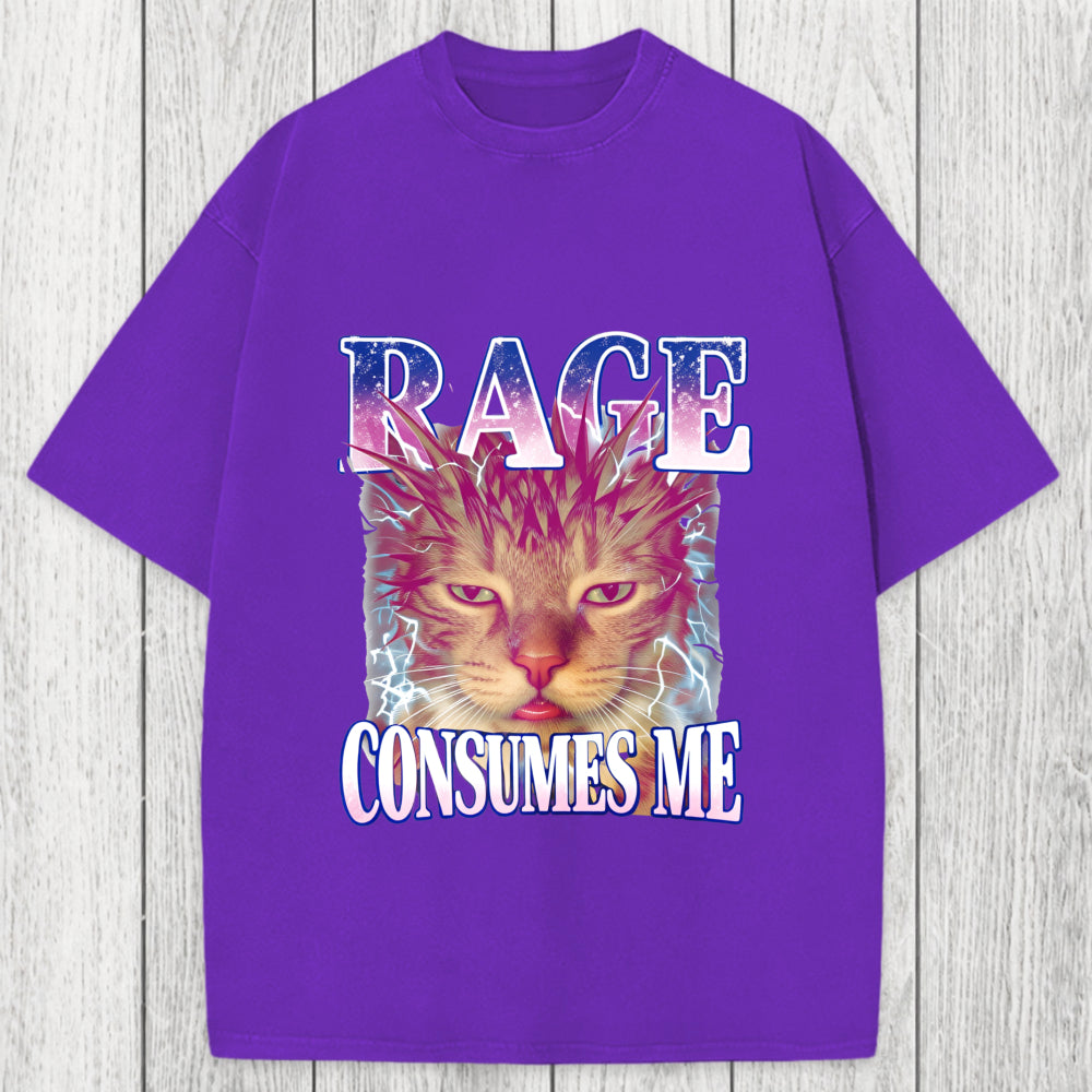 Tokyosol Rage Consumes Me Cat Funny Pet Meme Washed T-Shirt