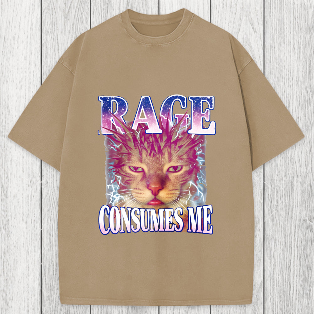 Tokyosol Rage Consumes Me Cat Funny Pet Meme Washed T-Shirt