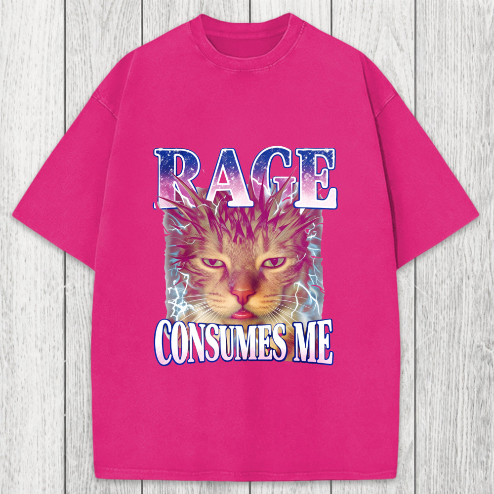 Tokyosol Rage Consumes Me Cat Funny Pet Meme Washed T-Shirt
